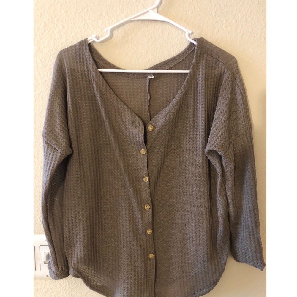 Brown Waffle Knit Button Down Top Size Small